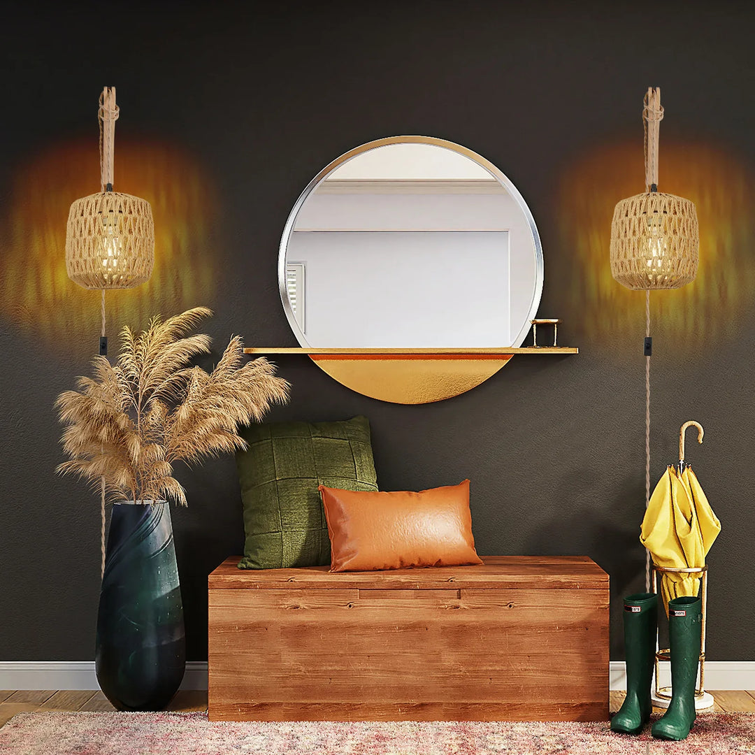Applique Murale en Rotin et Jute | Design Rétro