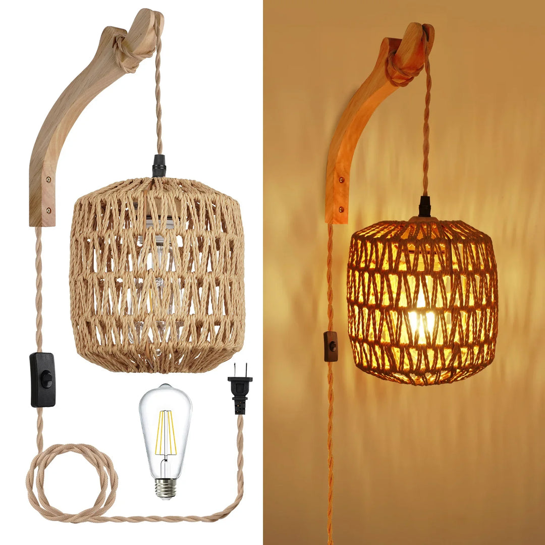 Applique Murale en Rotin et Jute | Design Rétro