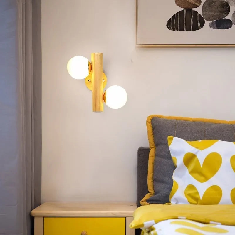 Applique murale avec interrupteur en bois | Boule de verre