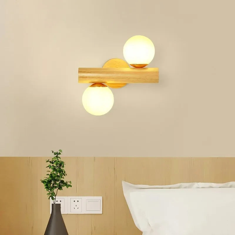 Applique murale avec interrupteur en bois | Boule de verre
