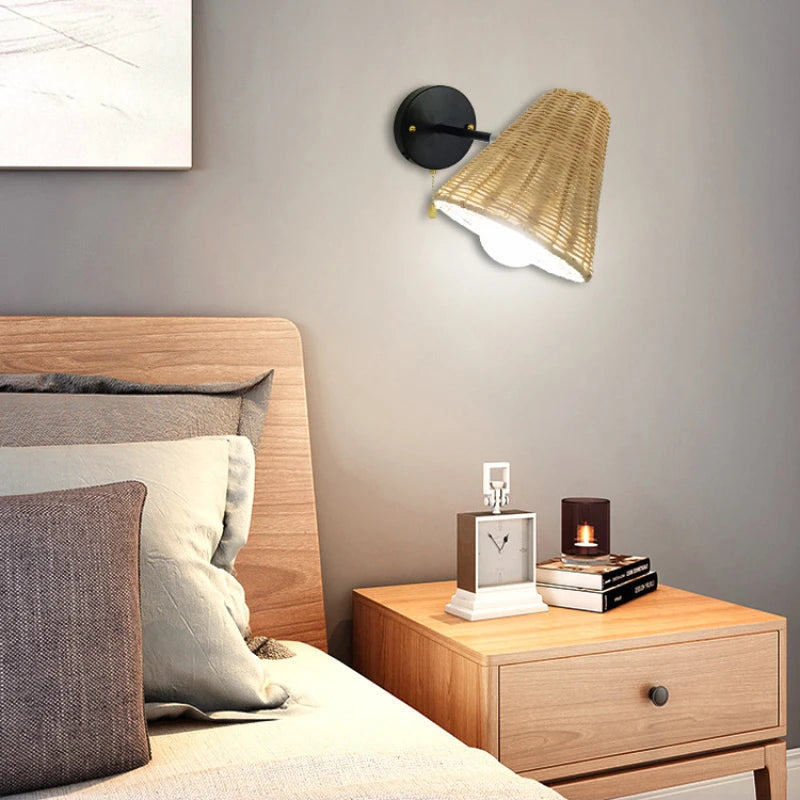 Applique Murale en Rotin Scandinave | Rotative | Tissée à la main