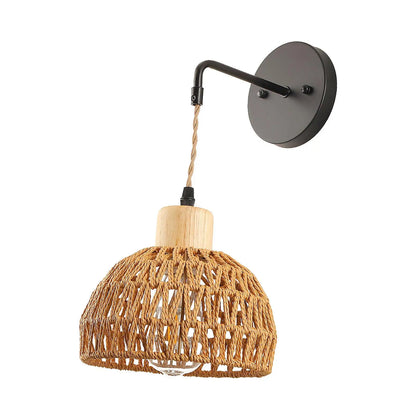 Handgeweven rotan wandlamp