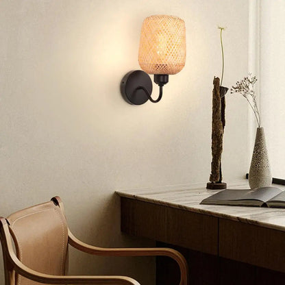 Applique Murale en Rotin et Bambou | Vintage Industriel