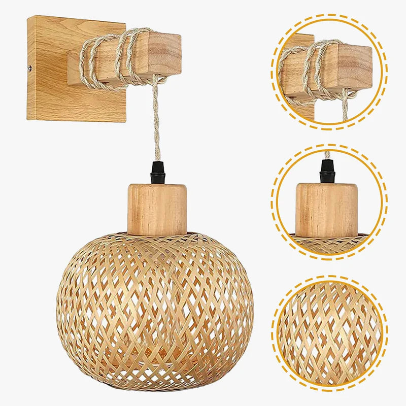 Wandlamp van bamboe en natuurlijk rotan